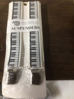 Albert Eloritz INC. White Suspenders with Black Piano Key Pattern